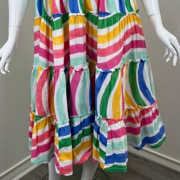 Crown & Ivy Womens Size L Cotton Striped Ruffle Pullover Midi Teired Dress Party - Picture 3 of 14